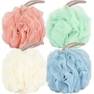 Fu Store Loofah Sponge Shower Loofahs 50g Bath Sponges Mesh Balls 4 Colors for Body Scrubber Exfoliator Wash Back Scrubber Bathroom Men Women - 4 Pack Scrubbers Cleaning Bathing Accessories